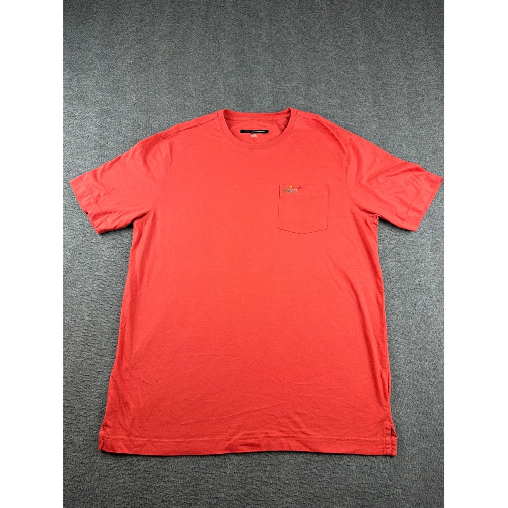 Greg Norman Pocket T-Shirt Mens L Coral Orange Cotton Shark Logo Short Sleeve